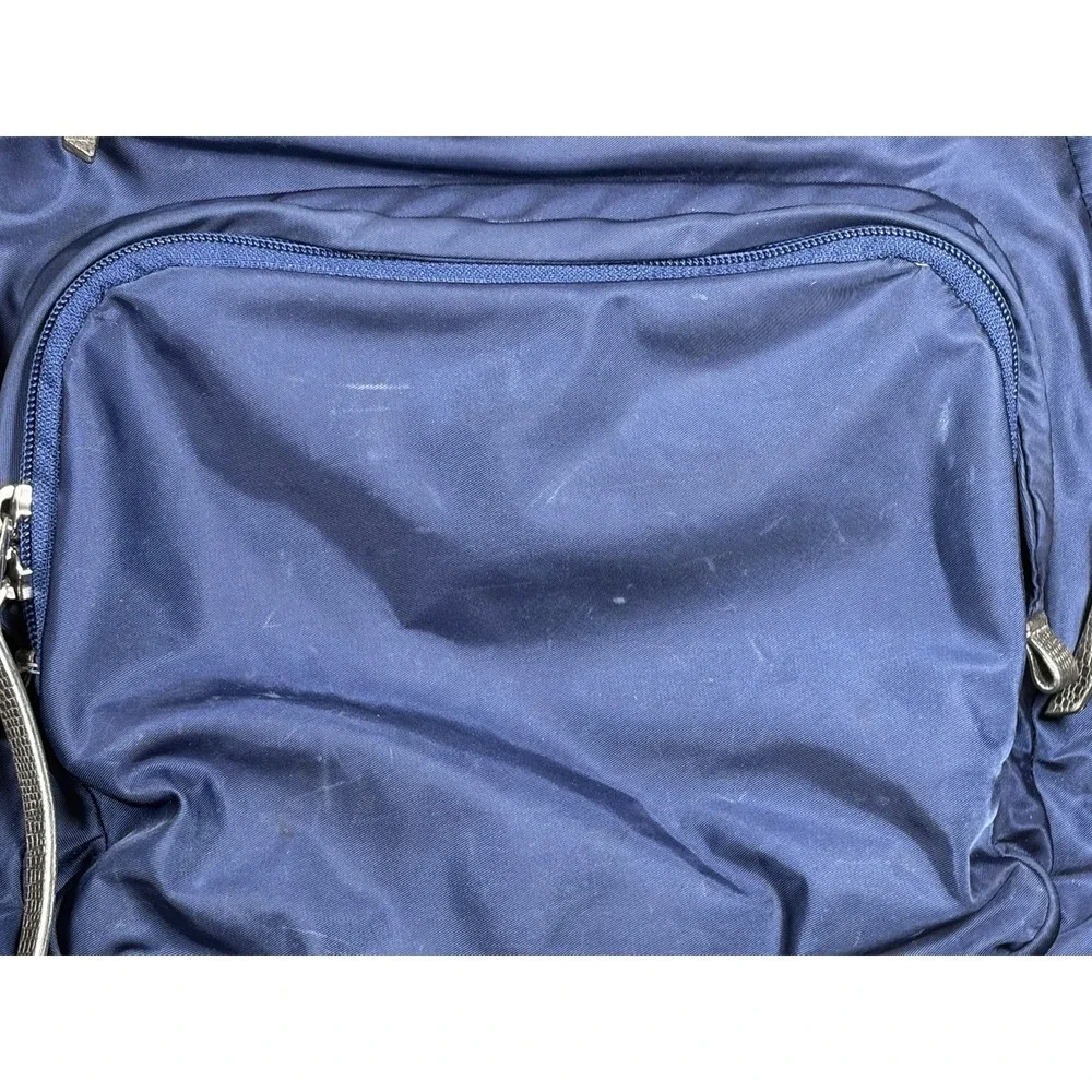 Tumi Voyageur Carson Backpack Navy Leather Trim Nylon Laptop Lightweight Bag